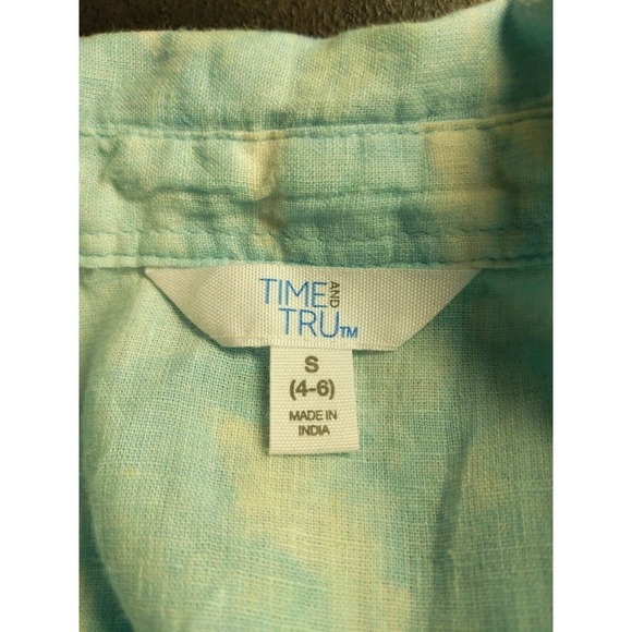 Time and tru blue button Womens Small sleeveless top blouse tie dye Linen blend - Picture 4 of 5